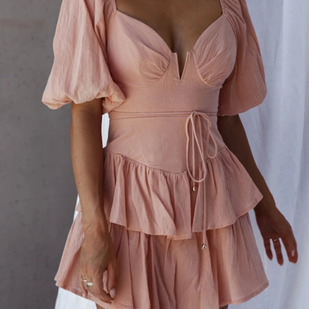 Apricot Quarter Sleeve Ruffle Mini / S